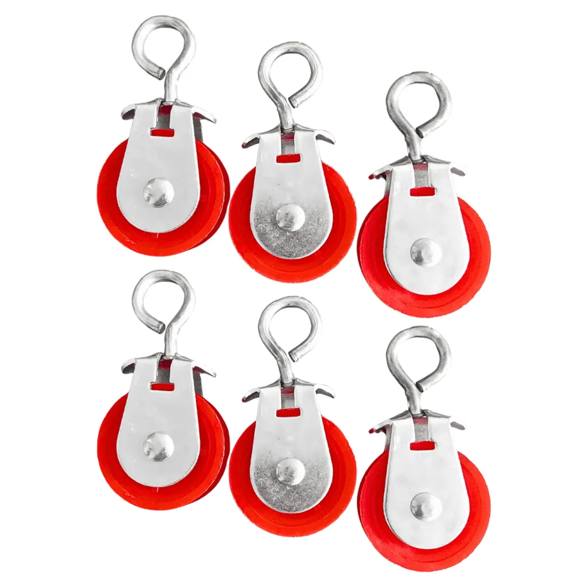 GENERICO - PACK X6 POLEA METÁLICA CON RUEDA PLÁSTICA ROJA 4.68 CM (1 ¾”)