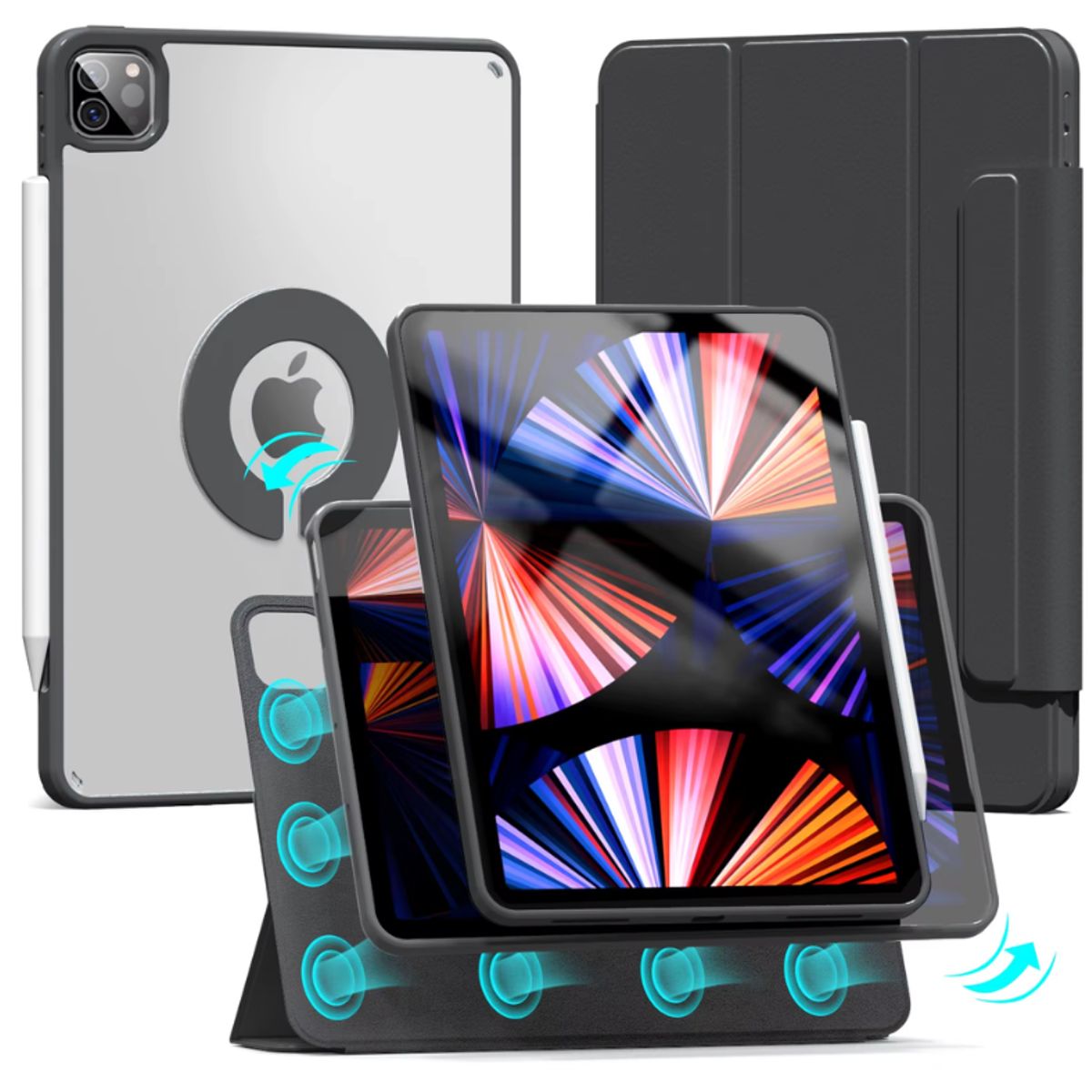 OEM - Case MAGNÉTICO DESMONTABLE para iPad 10ma y 11va Gen A16 de CUERO NEGRO PU