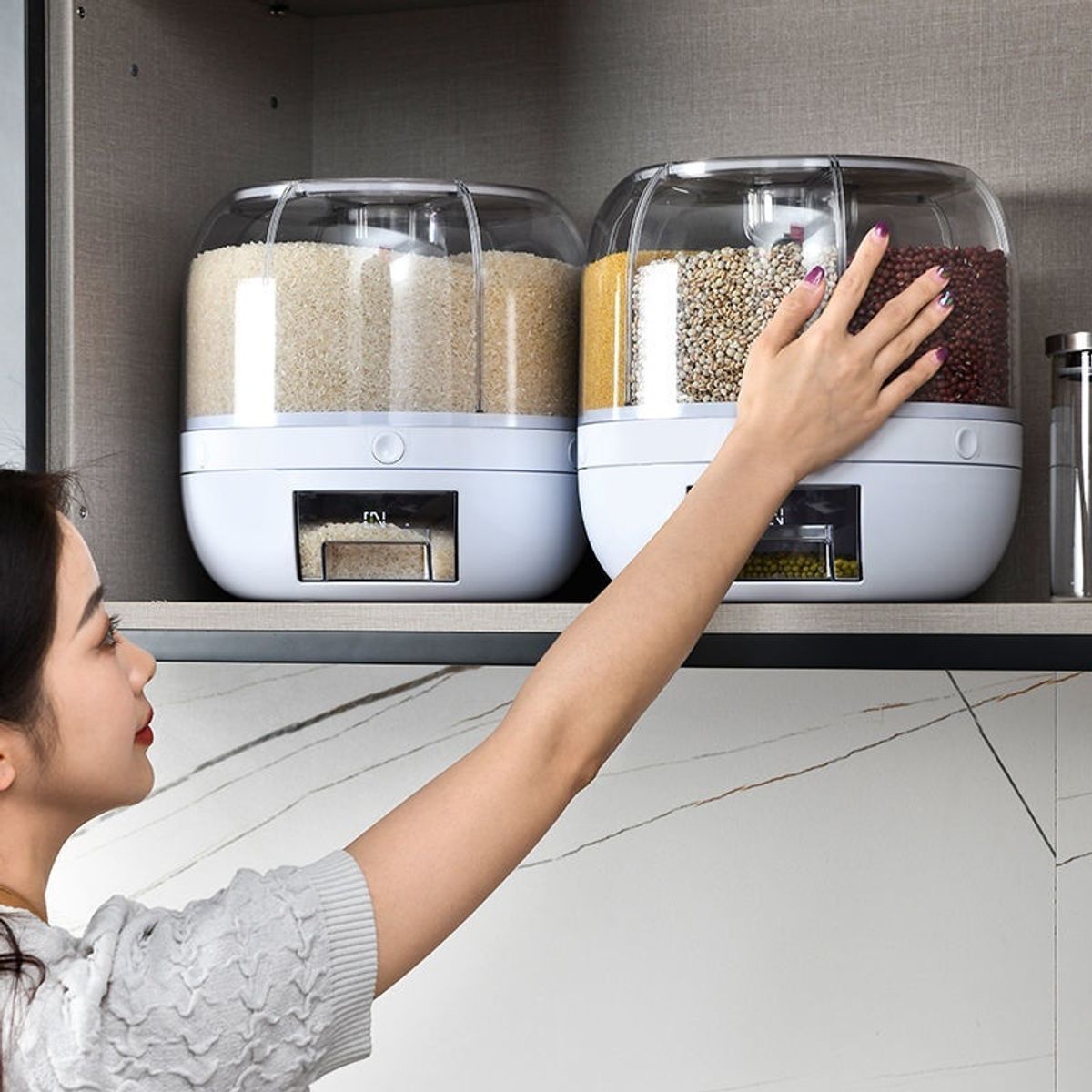 GENERICO - Dispensador de Cereales Granos Arroz Con Taza Medidora 10Kg Giratorio