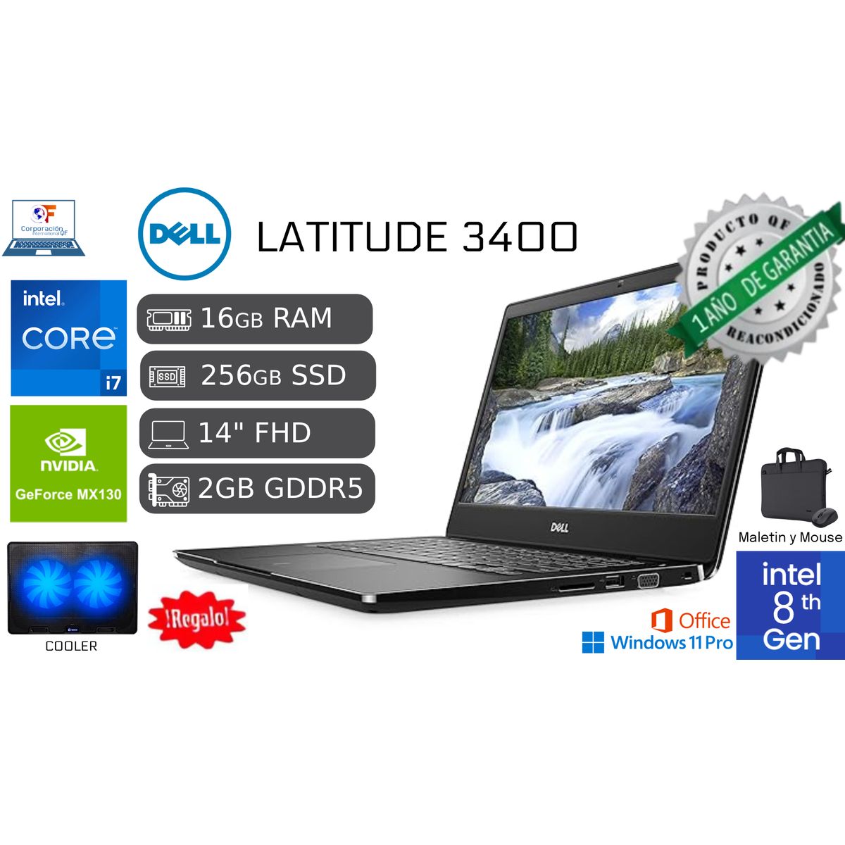 DELL - Dell Latitude 3400 Intel Core 7 16gb RAM 256 SSD, NVIDIA MX130 2GB Reacondicionado garantìa + COOLER