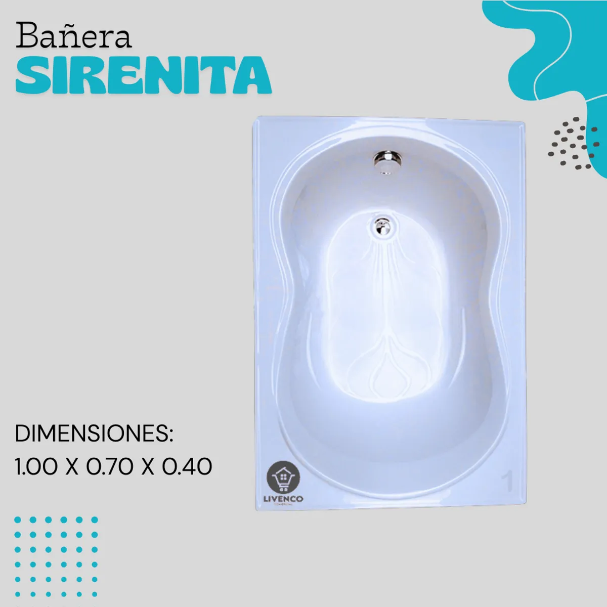GENERICO - Tina de Baño Modelo Sirenita 1.00 x 0.70 x 0.40cm