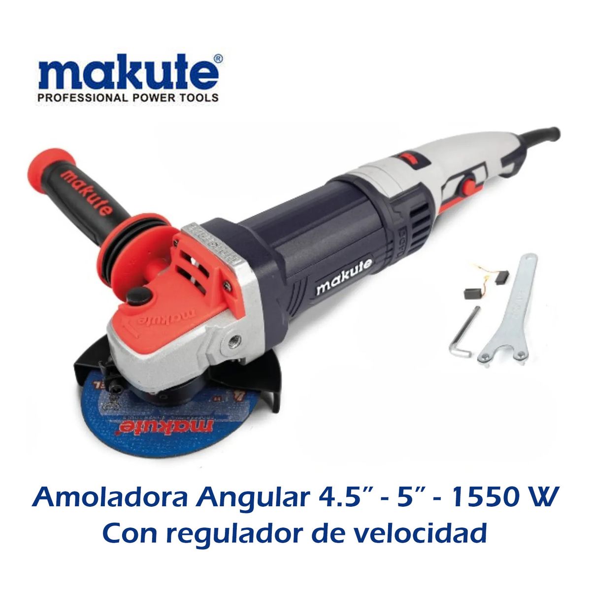 MAKUTE - Amoladora Angular MAKUTE 1550W 45”-5” con Regulador de Velocidad