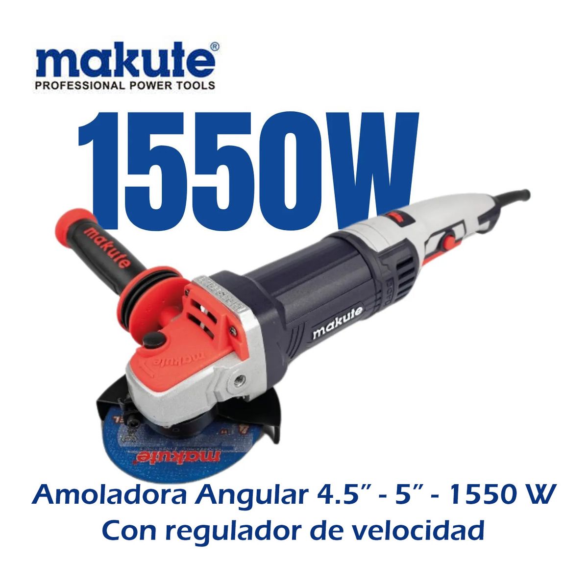 MAKUTE - Amoladora Angular MAKUTE 1550W 45”-5” con Regulador de Velocidad