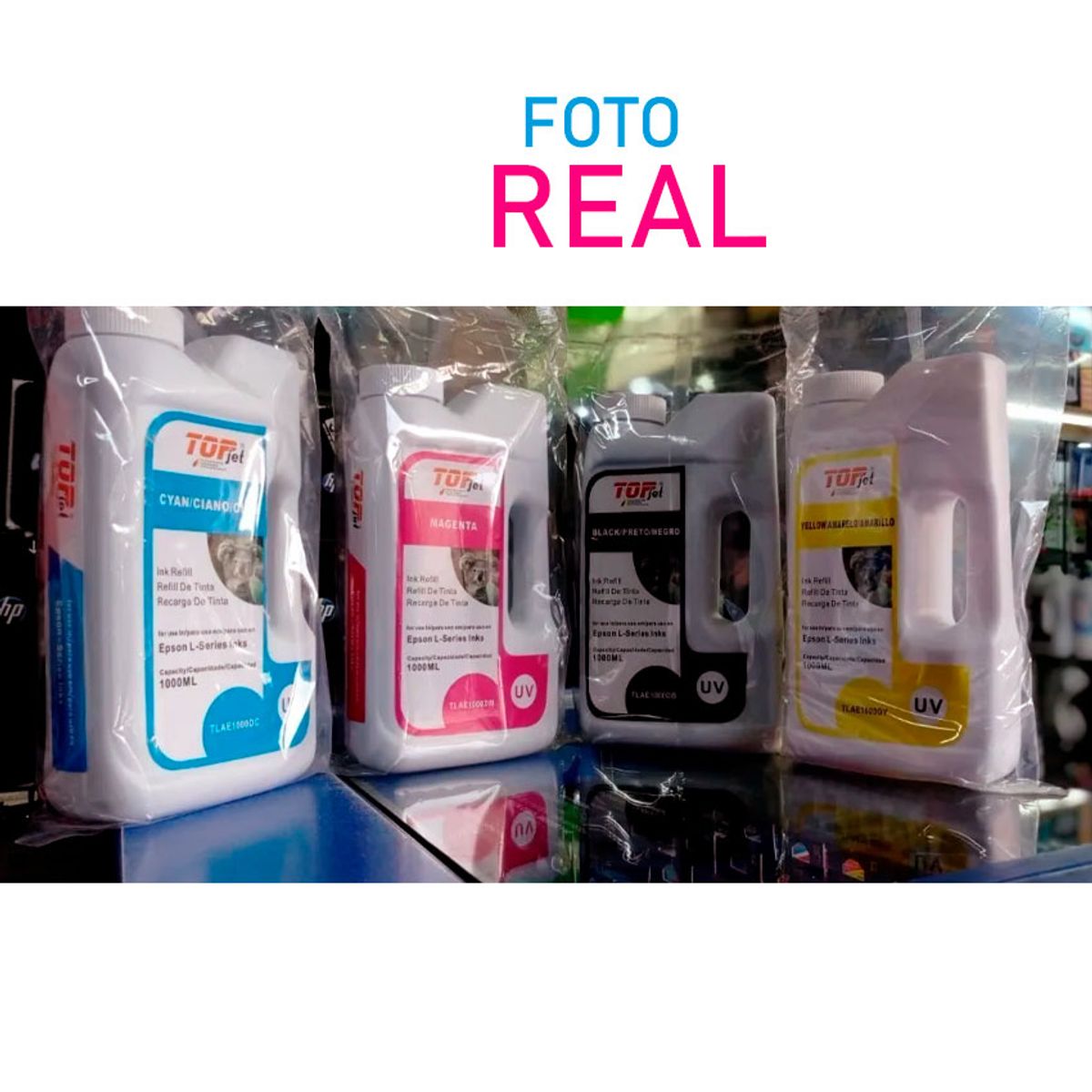 GENERICO - Pack 4 Tintas Top Jet Epson Compatibles 1 Litro (T504/T544/T664) – Negro, Cian, Magenta y Amarillo