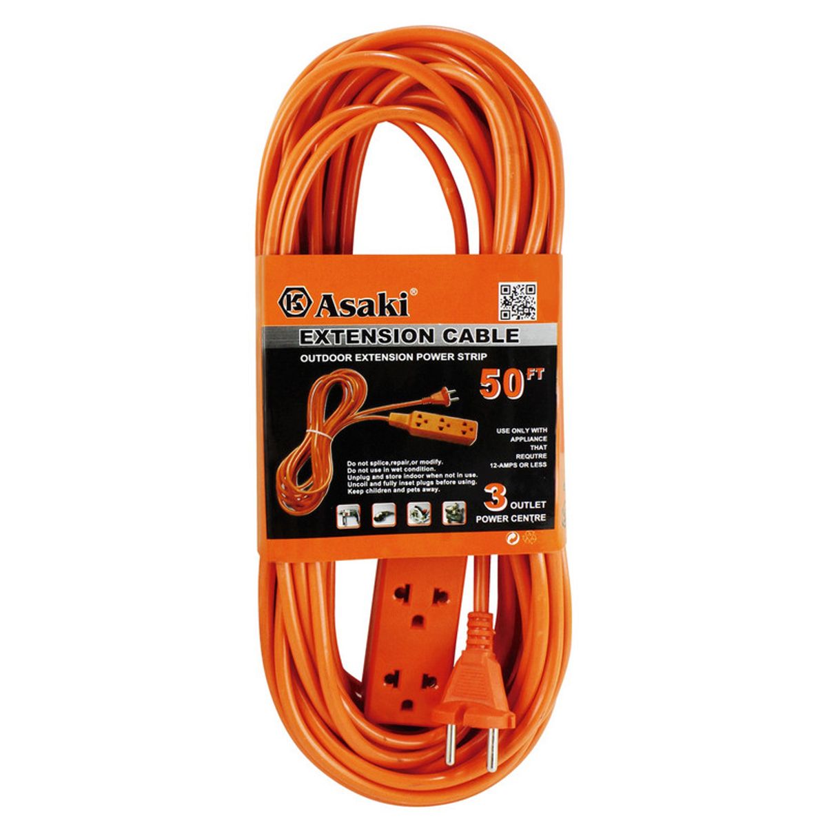 ASAKI - EXTENSIÓN ELÉCTRICA 3 TOMAS 15 METROS (50FT) ASAKI ASK17296