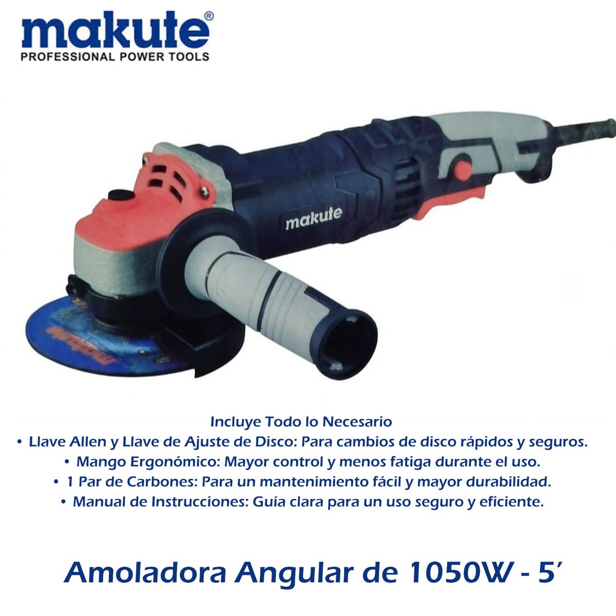 MAKUTE - Amoladora Angular de 1050W 5”  Makute