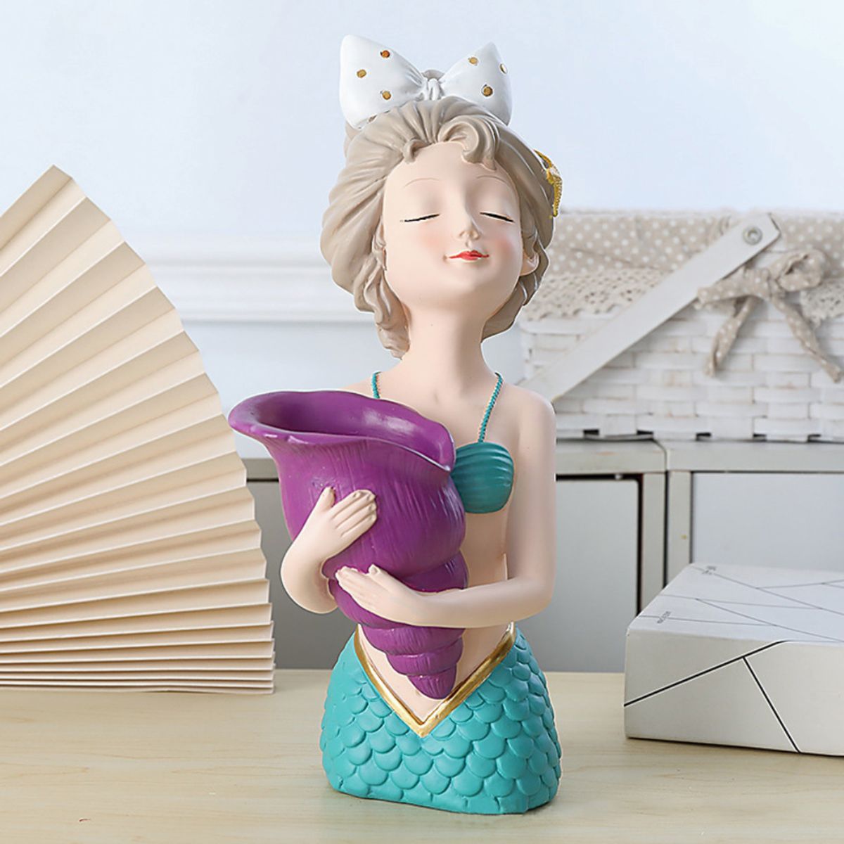 GENERICO - Maceta Decorativa Sirena con Caracola Fucsia de Resina