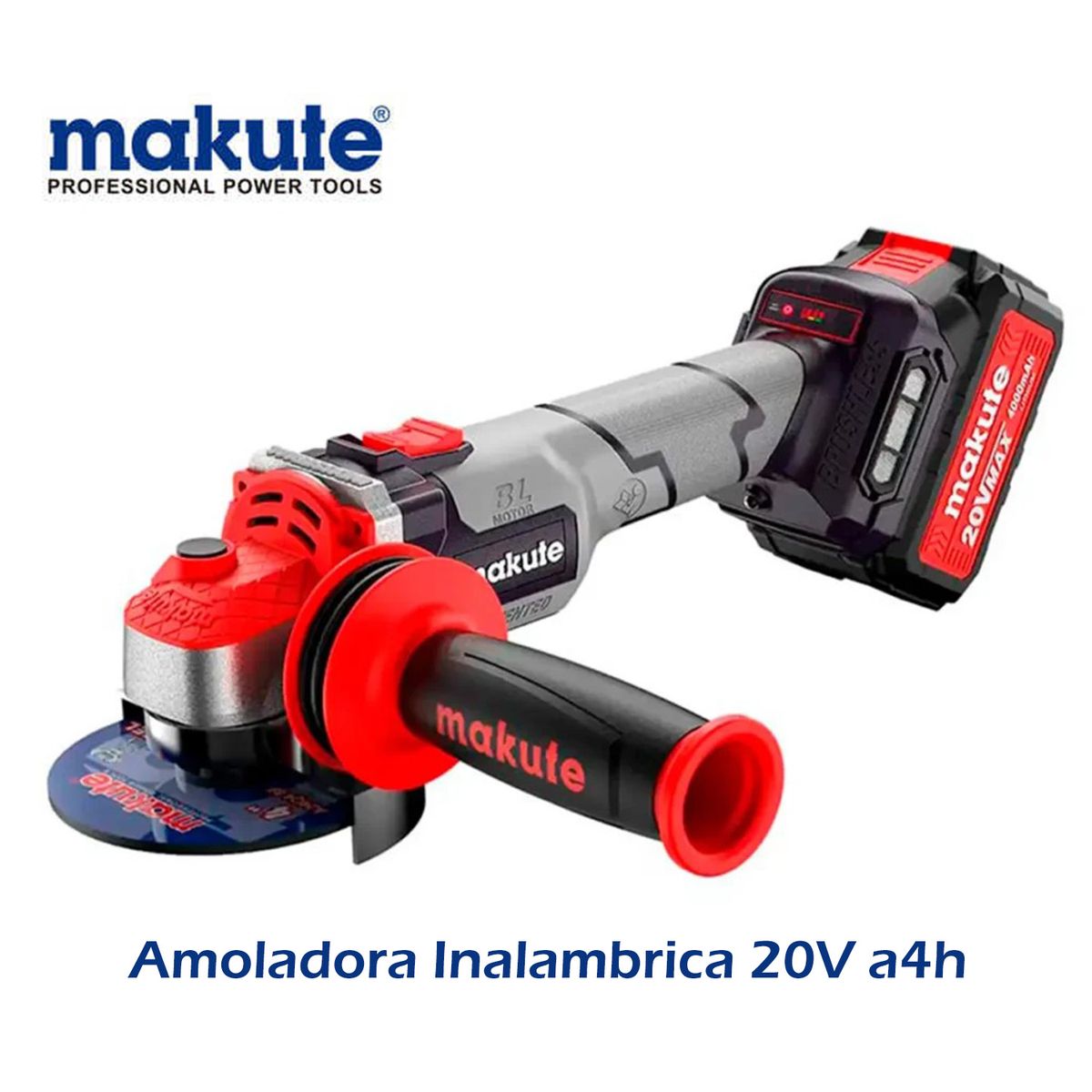 MAKUTE - AMOLADORA INALAMBRICA DE 20V – 4 Ah. – MAKUTE