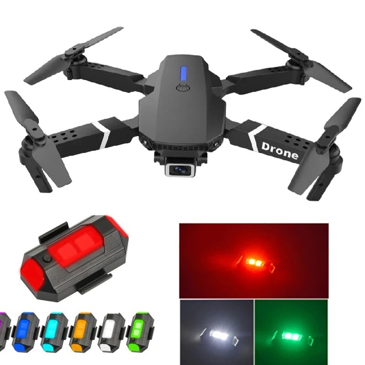 GENERICO - Dron E88 PRO 4K Original + Luz LED RGB  Cámara HD Plegable WiFi