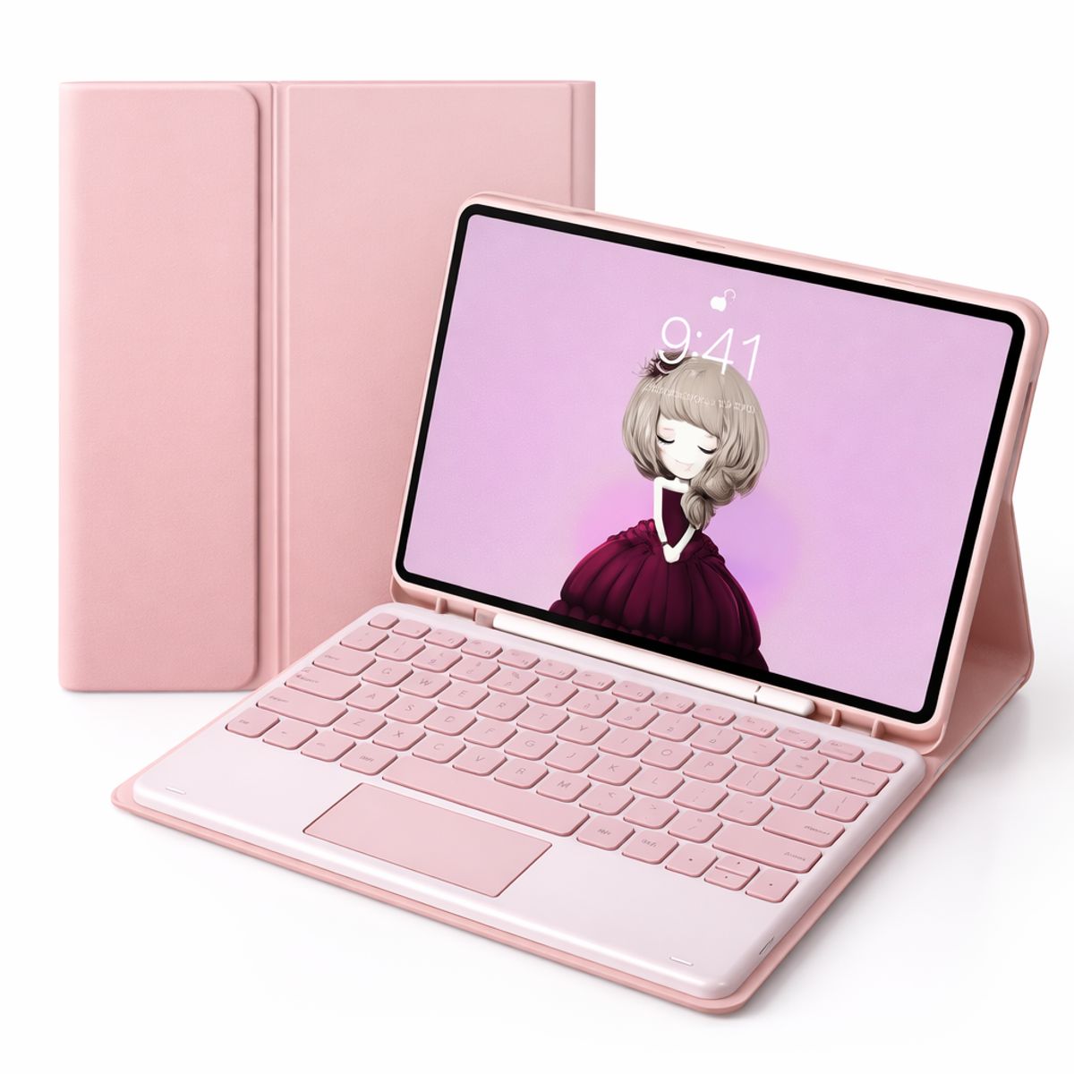 GENERICO - FUNDA CON TECLADO + TPUCHPAD SAMSUNG TAB A9 PLUS ROSA