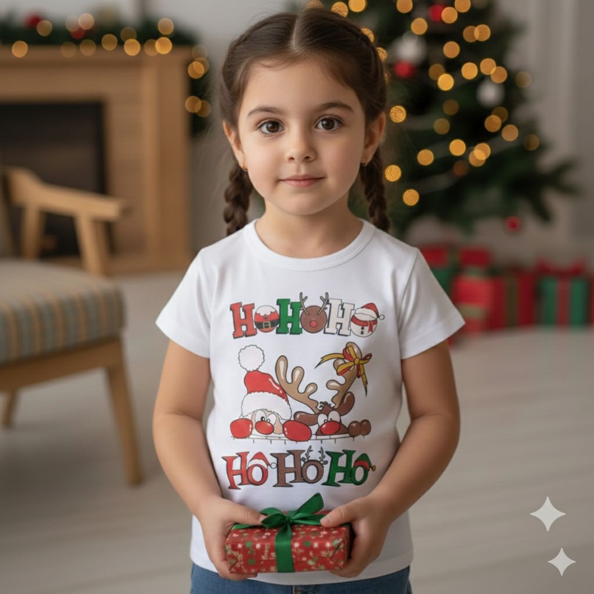 GENERICO - Polo Navideño Papa Noel Hohoho Blanco de Algodón Pima Navidad