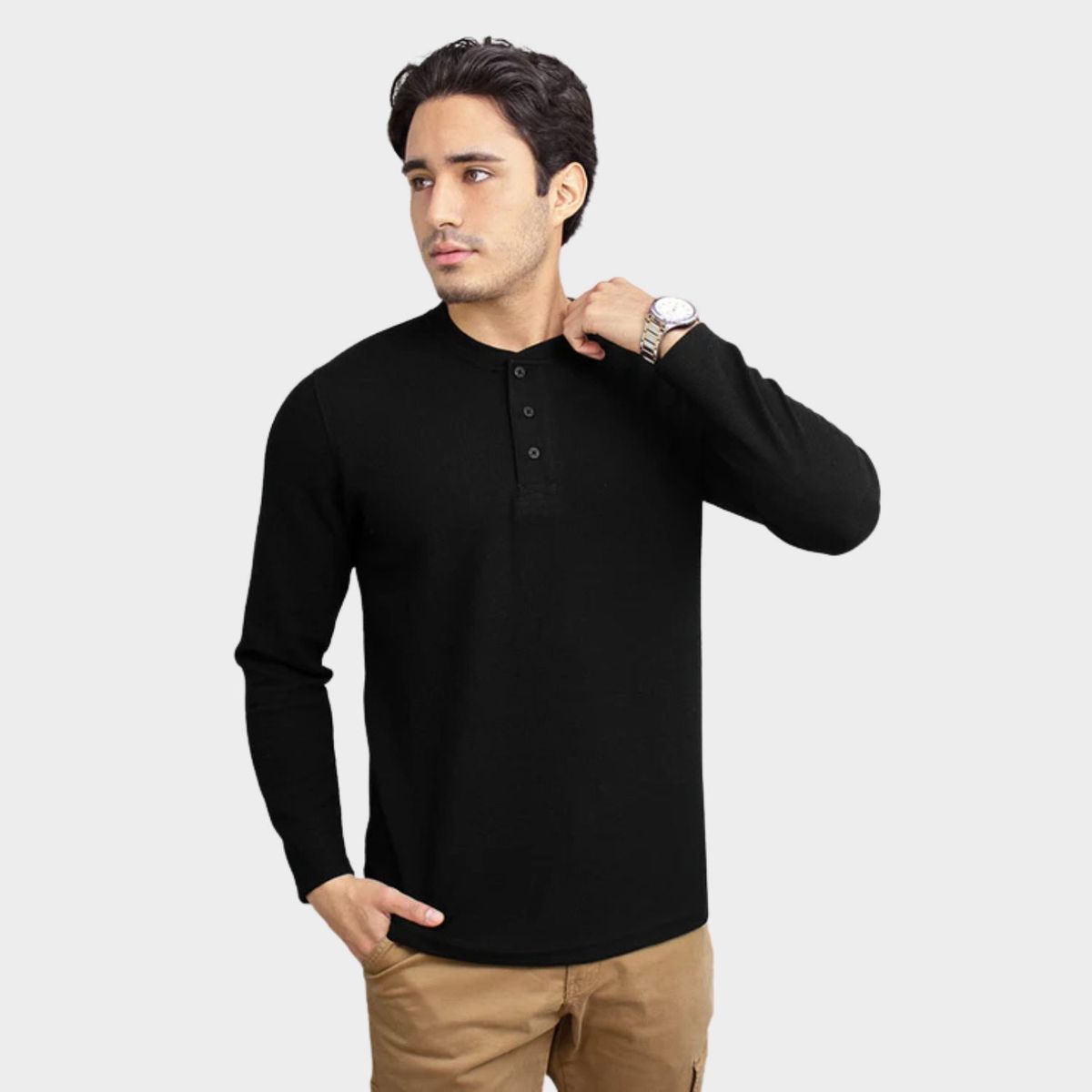 PAPIROS DENIM - Polo Manga Larga 100% Algodón Waffer Nerú