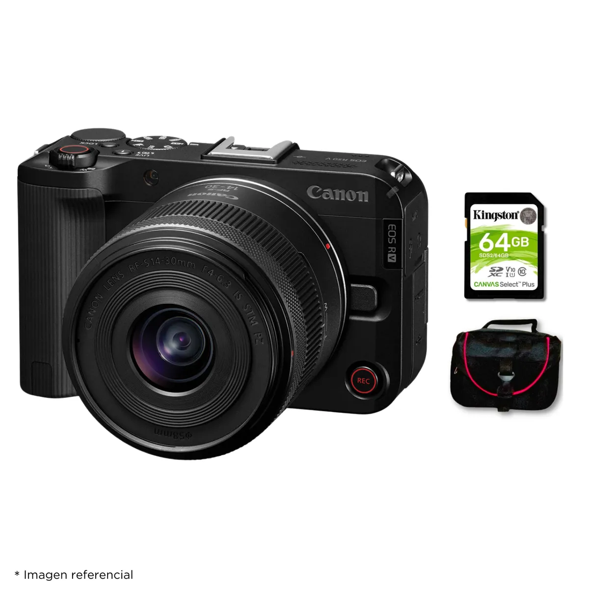 CANON - Cámara Mirrorless EOS R50V + Lente RF-S 14-30mm f45-63 IS STM + Kit Básico