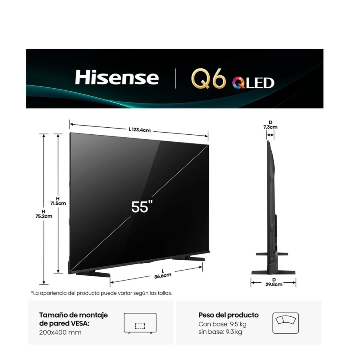 HISENSE - Televisor Hisense 55 QLED 4K 55Q6Qv Smart Tv 2025
