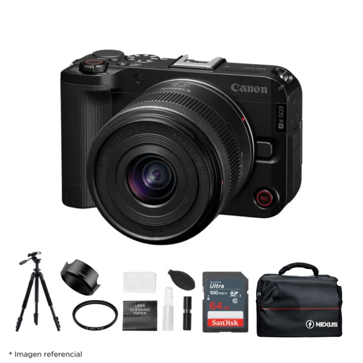 CANON - Cámara Mirrorless EOS R50V + Lente RF-S 14-30mm f45-63 IS STM + Kit Ultimate