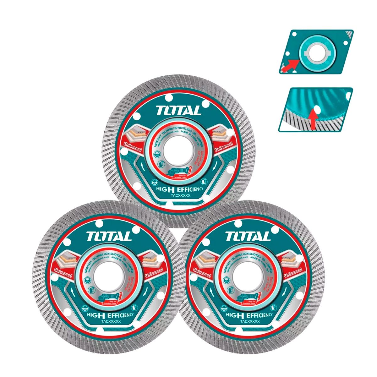 TOTAL TOOLS - Juego 3 Discos Corte 4 1/2'' Diamante Para Amoladora Total