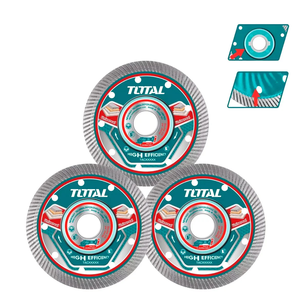 TOTAL TOOLS - Juego 3 Discos Corte 4 1/2'' Diamante Para Amoladora Total