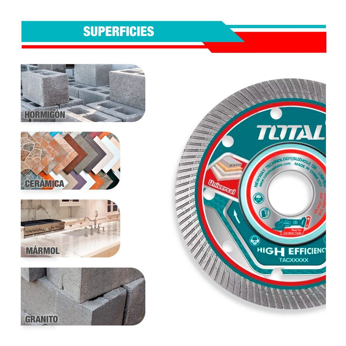 TOTAL TOOLS - Juego 3 Discos Corte 4 1/2'' Diamante Para Amoladora Total