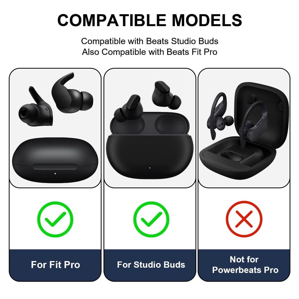 GENERICO - Almohadillas para audífono Beats Studio Buds Fit Pro Negro SML silicona