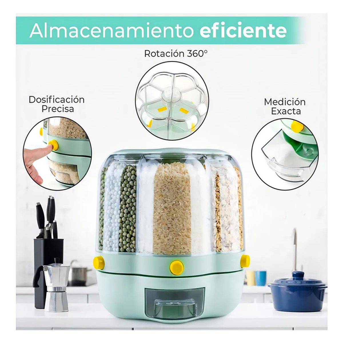 GENERICO - Dispensador de Alimentos Giratorio para Granos y Cereales