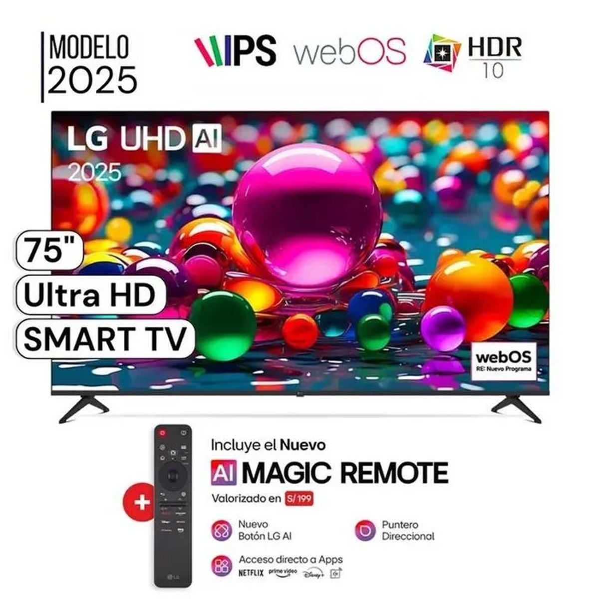 LG - TELEVISOR LG 75" UHD 4K SMART TV THINQ AI 75UA8050PSA MODELO 2025 - NEGRO