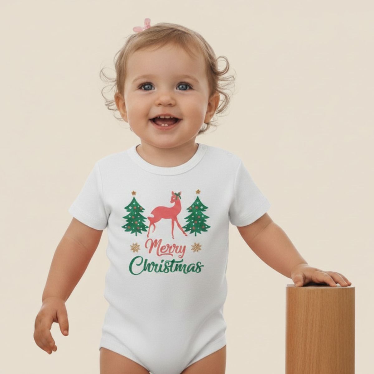 GENERICO - Body Navideño Merry Christmas Renos Blanco de Algodón Pima