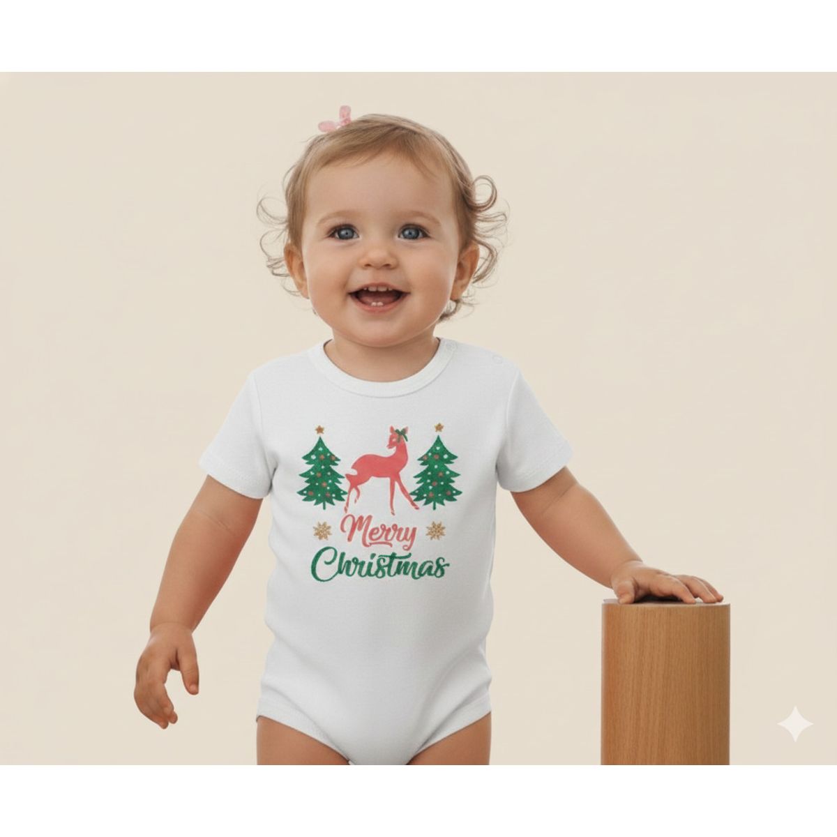 GENERICO - Body Navideño Merry Christmas Renos Blanco de Algodón Pima