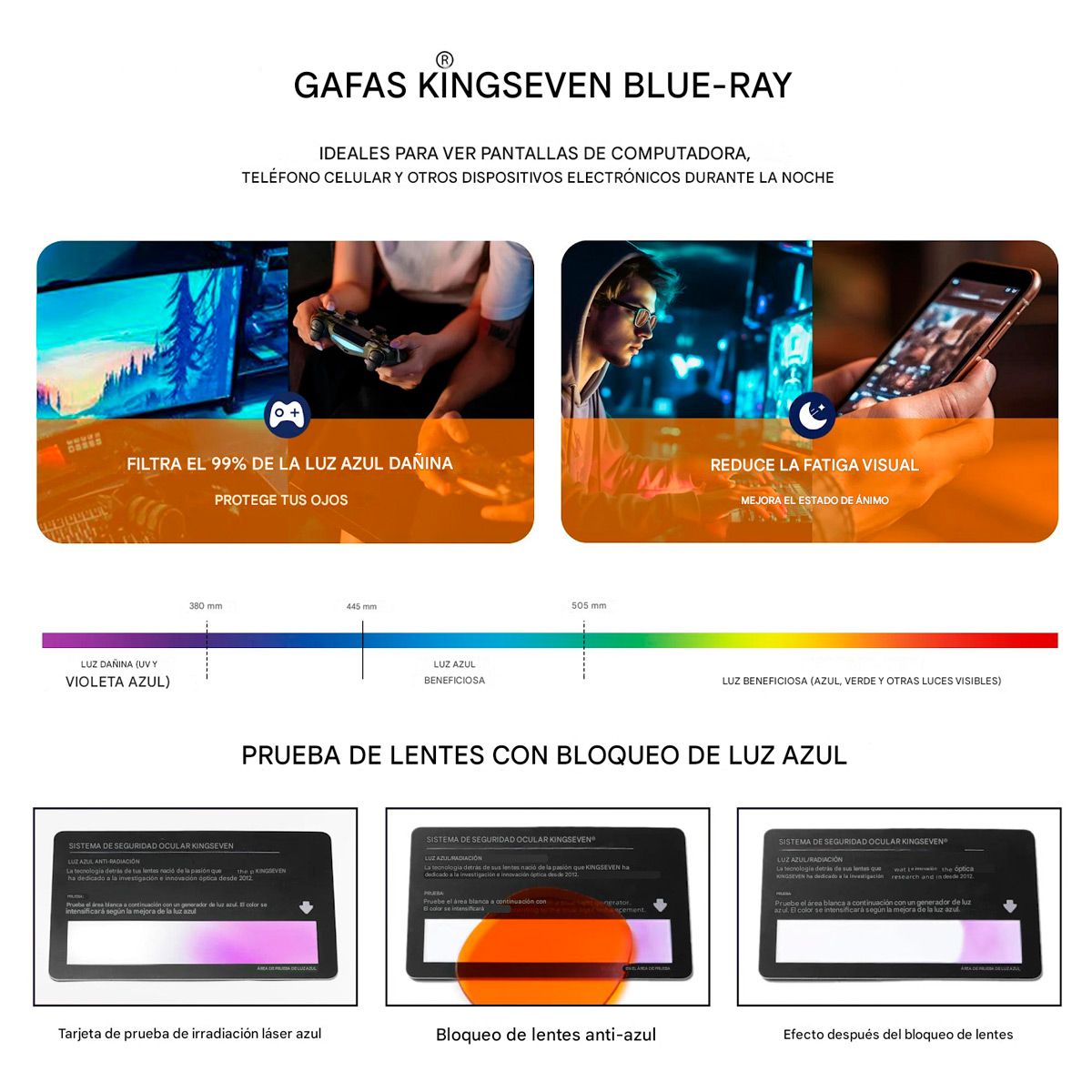 KINGSEVEN - Lentes Kingseven 9201 Filtro Luz Azul Unisex Antifatiga al 65%