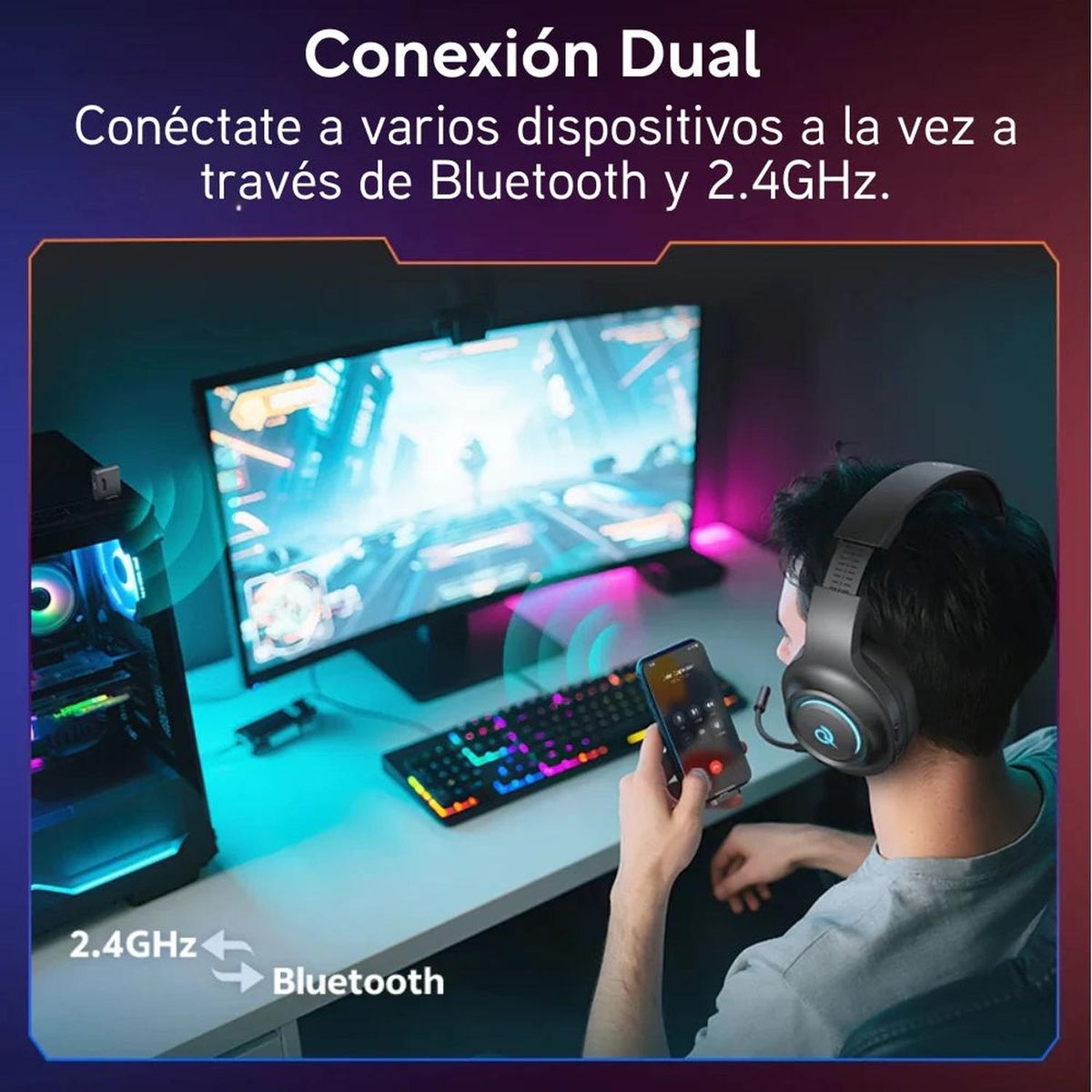 QCY - QCY - Audífonos Inalámbricos Gamer HeroAD V200 triple conexión - Blanco