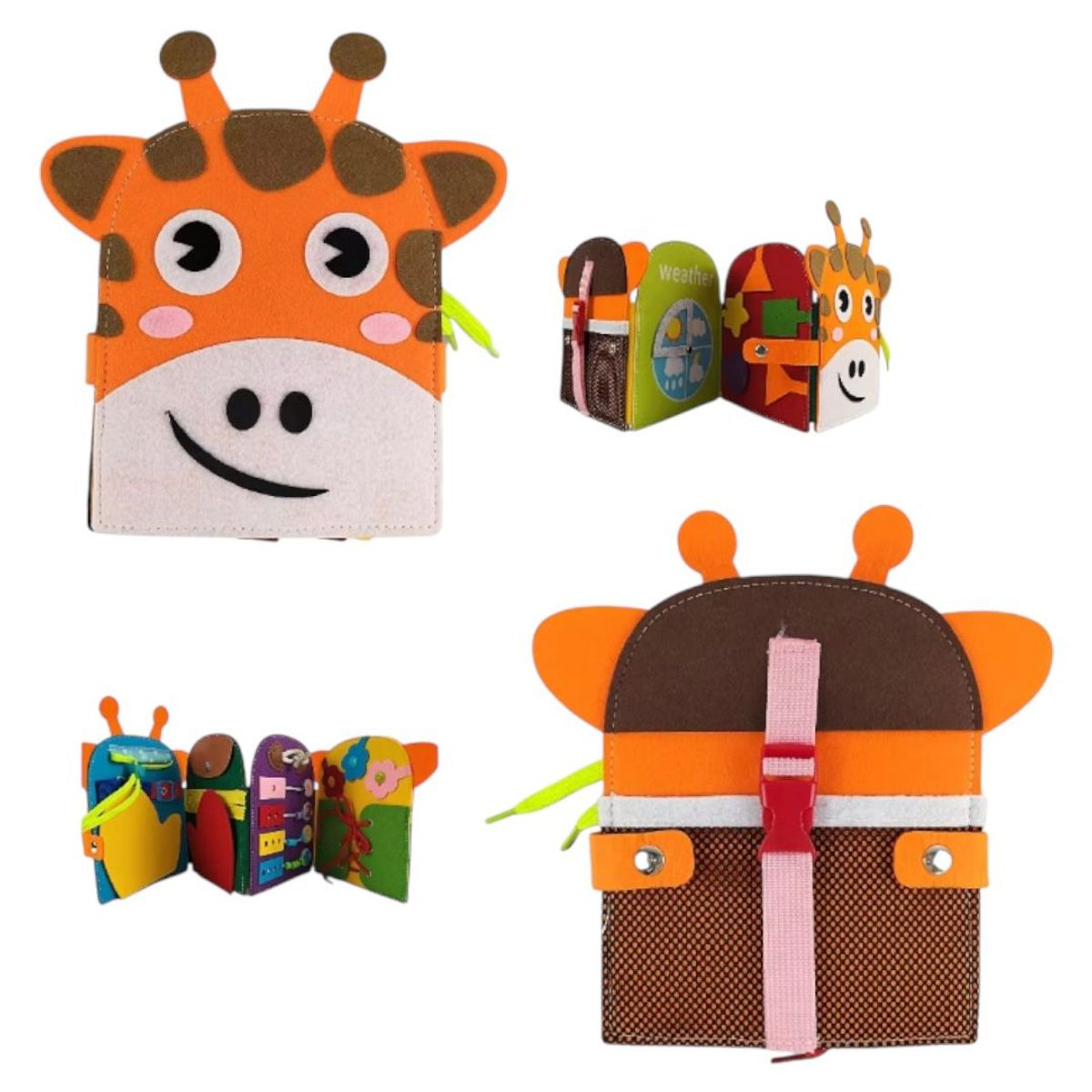 GENERICO - Libro de actividades sensorial Montessori Jirafa en fieltro