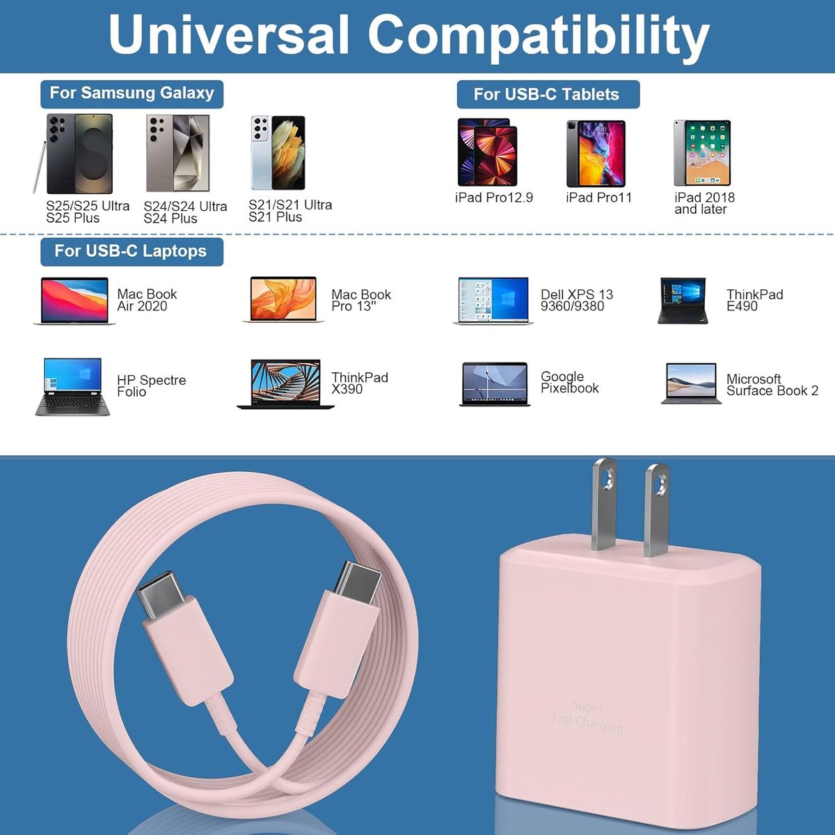 GENERICO - CARGADOR PINK EDITION CON LOGO SUPER CARGA RAPIDO