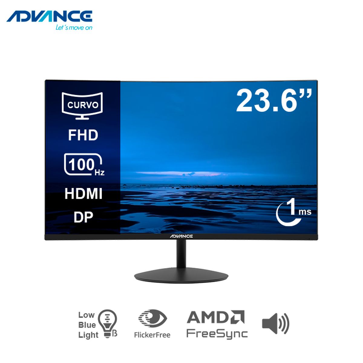 ADVANCE - MONITOR CURVO ADVANCE ADV-2452S 23 FHD VA 100HZ 1MS HDMI DP PARLANTES NEGRO