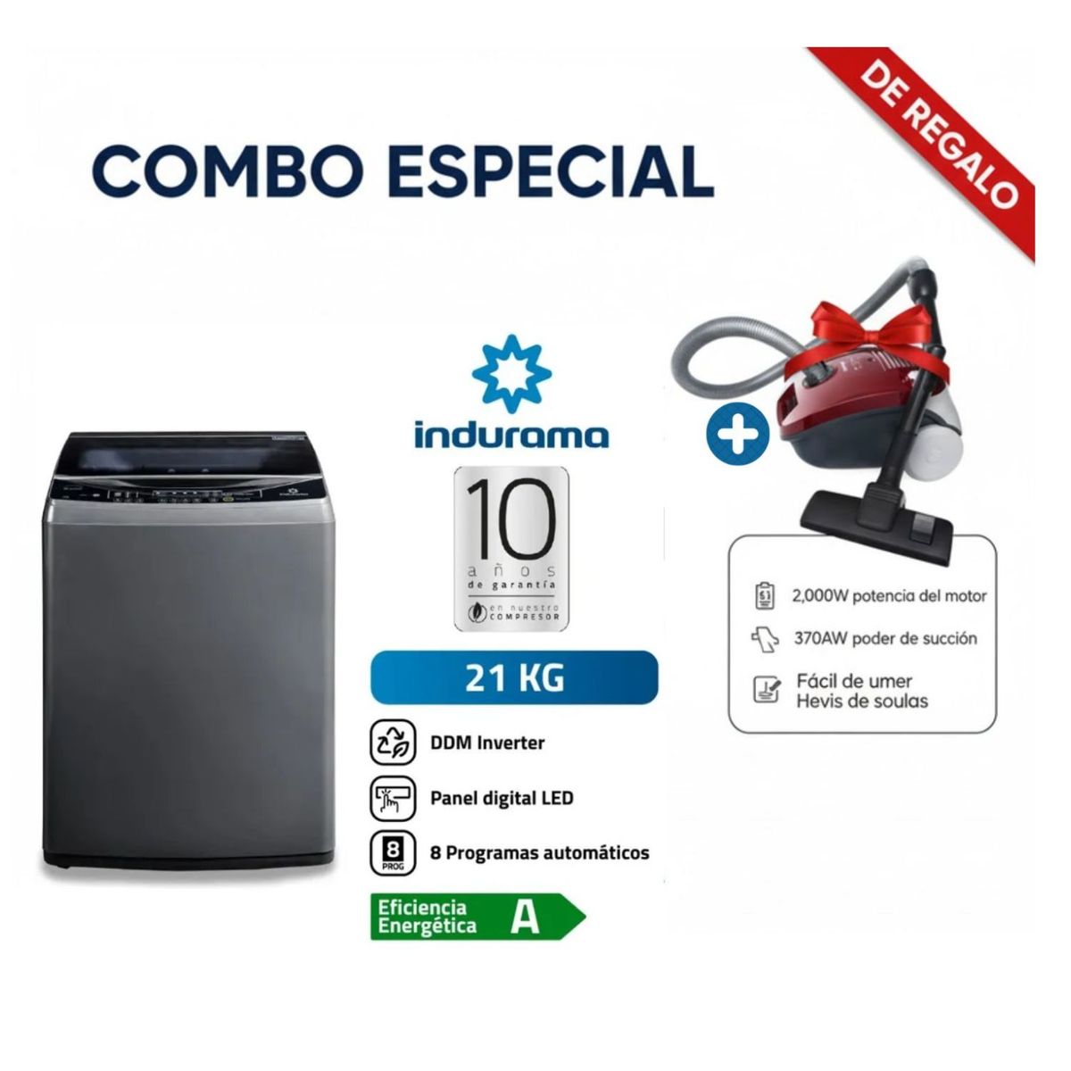INDURAMA - LAVADORA INDURAMA 21KG CARGA SUPERIOR LRI-21CRI + ASPIRADORA SAMSUNG VCC4190V3KXZS 2000W