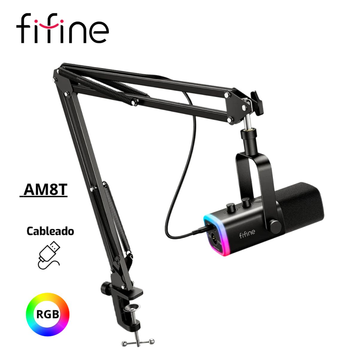 FIFINE - Micrófono Fifine AM8T Black con Brazo