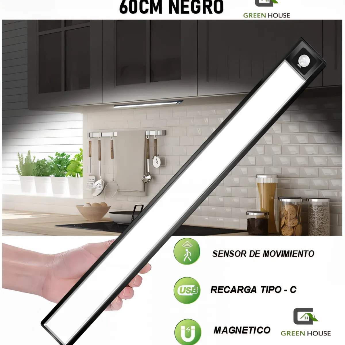 GREEN HOUSE - ELEGANTE Y ULTRAFINO LUZ LED CON SENSOR DE MOVIMIENTO INTELIGENTE