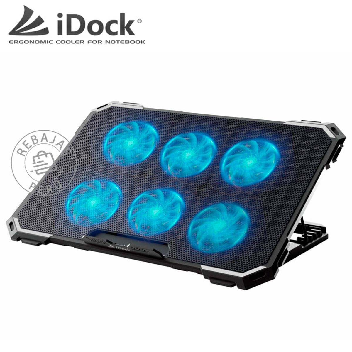 IDOCK - Cooler N2 Thermal Laptop 6 Ventiladores Malla Metálica Ajustable