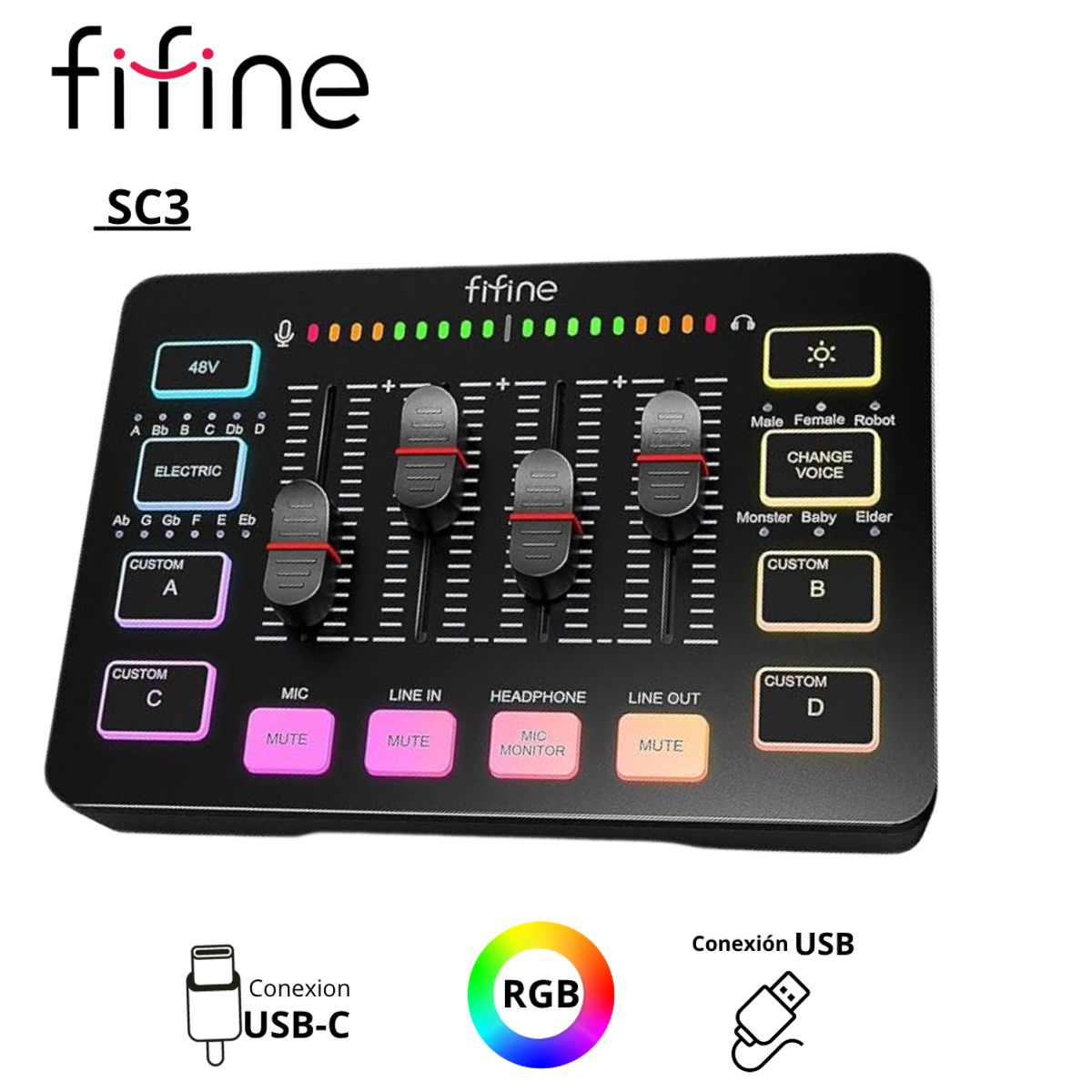 FIFINE - Mixer Fifine Ampligame Sc3 Rgb Streaming Xlr Black