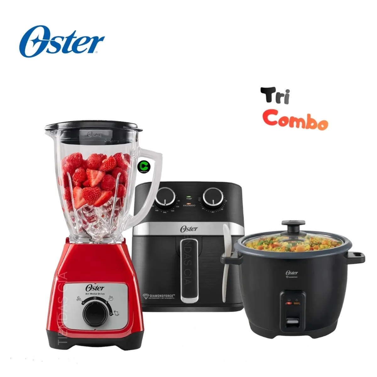 OSTER - TriPack Oster Licuadora BLSTKAG-RRD + Freidora y Olla Arrocera CKSTRCB10DFBLK