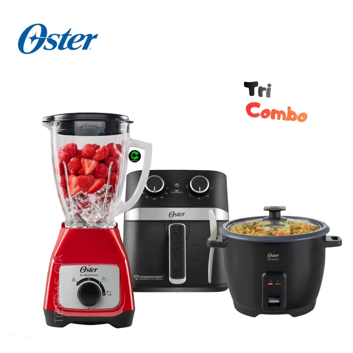 OSTER - TriPack Oster Licuadora BLSTKAG-RRD + Freidora y Olla Arrocera CKSTRCB10DFBLK