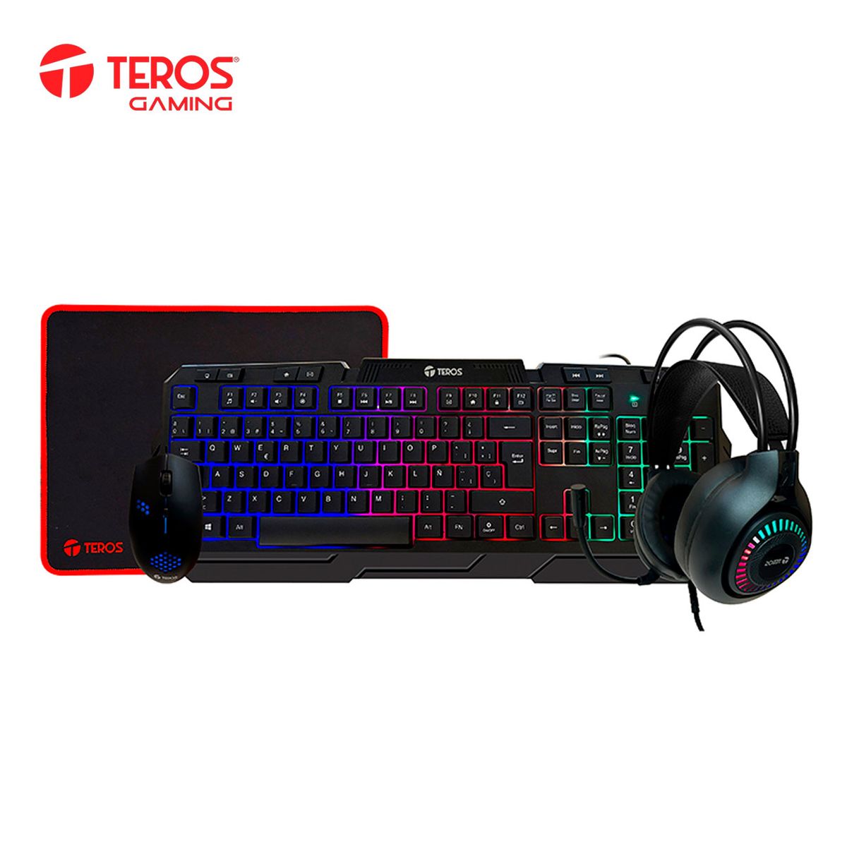 TEROS - Kit Gamer TEROS TE-4063N Teclado Mouse Audifono y Mouse Pad