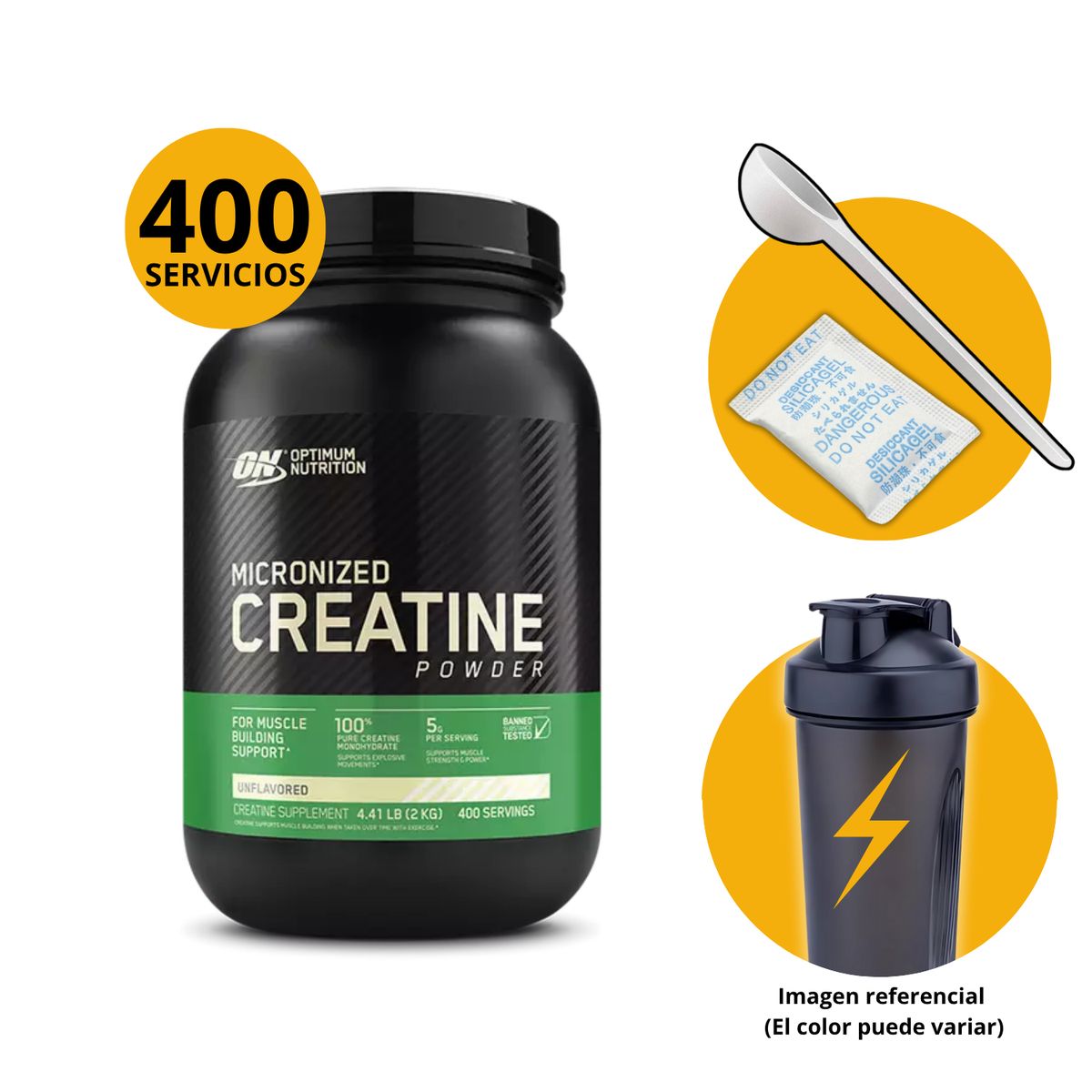 OPTIMUM NUTRITION - CREATINA ON DE 1200gr CON CUCHARA MEDIDORA Y SHAKER - CREATINA MONOHIDRATADA Y MICRONIZADA