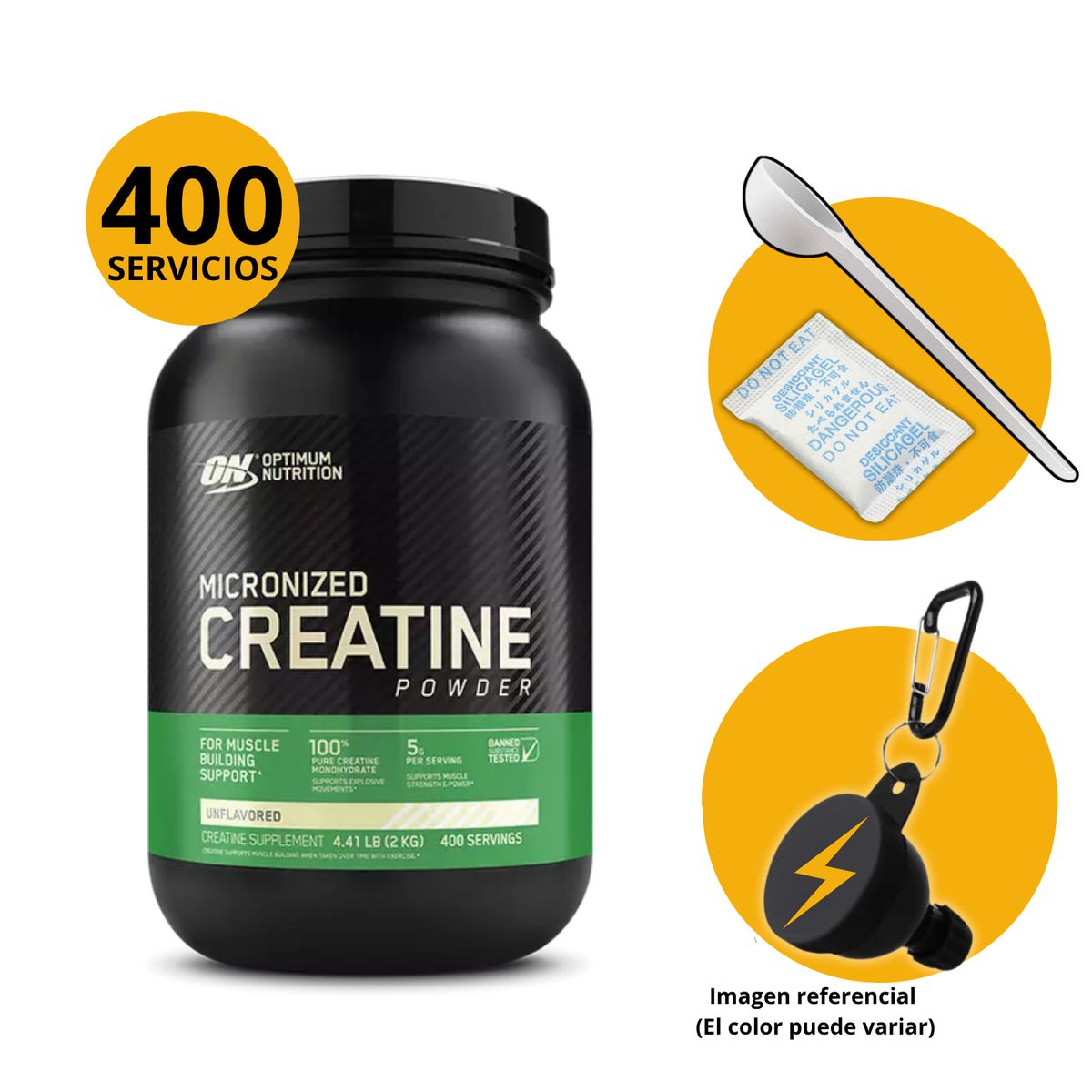 OPTIMUM NUTRITION - CREATINA ON DE 1200gr CON CUCHARA MEDIDORA Y PORTASUPLEMENTOS - CREATINA MONOHIDRATADA Y MICRONIZADA