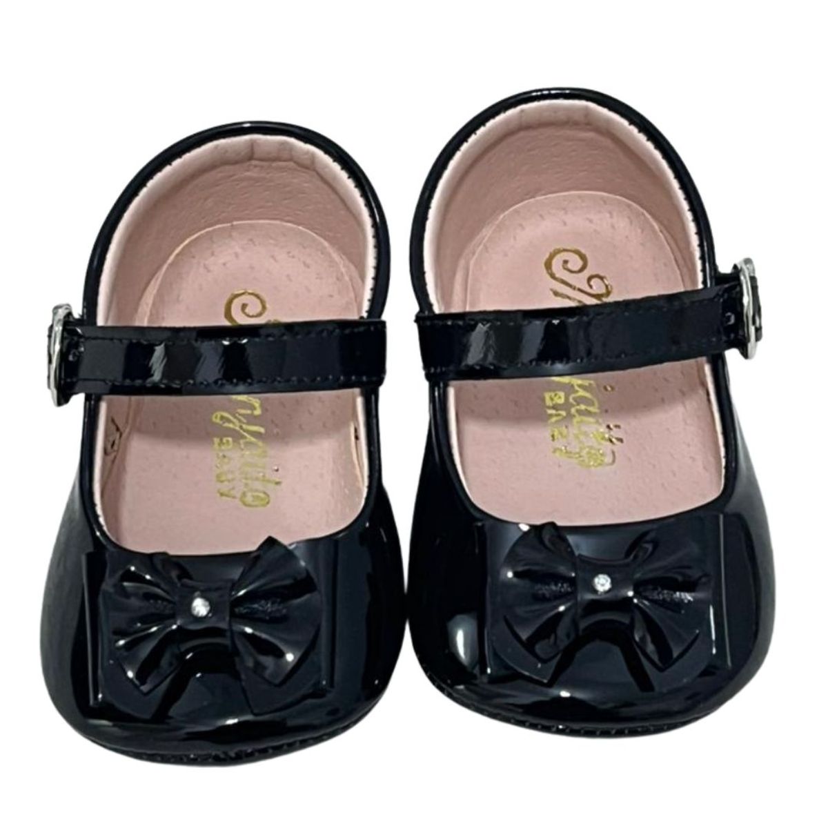 GENERICO - Zapatito de bebe infantil negro lazo al centro para bebé