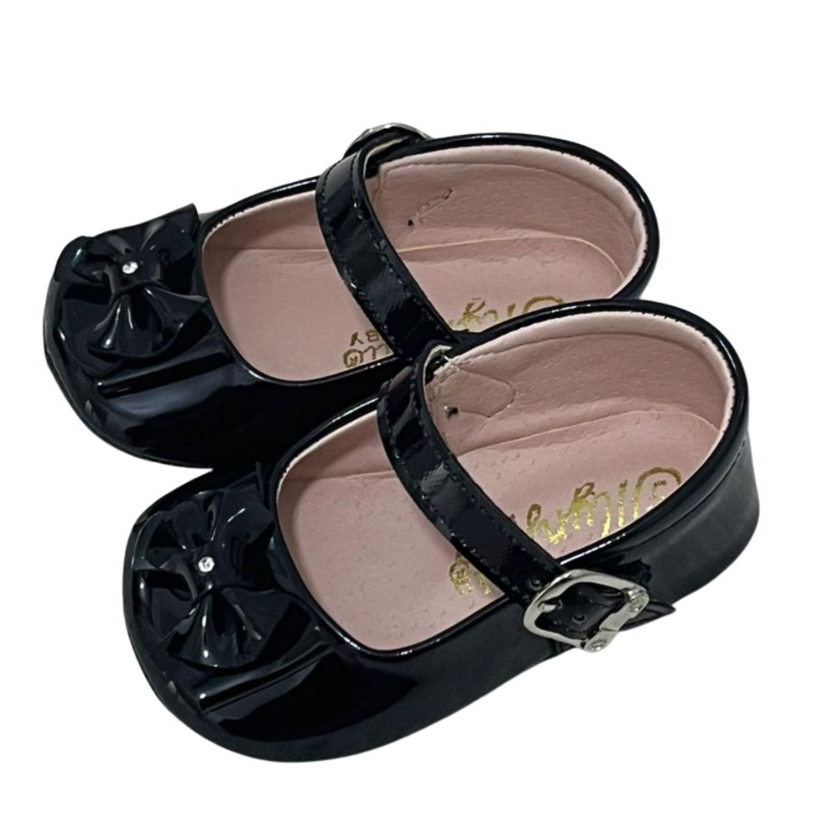 GENERICO - Zapatito de bebe infantil negro lazo al centro para bebé