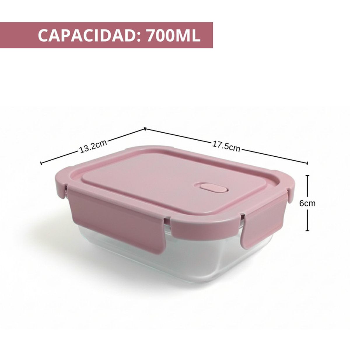 PENTHA - Taper De Vidrio Hermético 700ml Rectangular Set De 3 Unidades Rosado