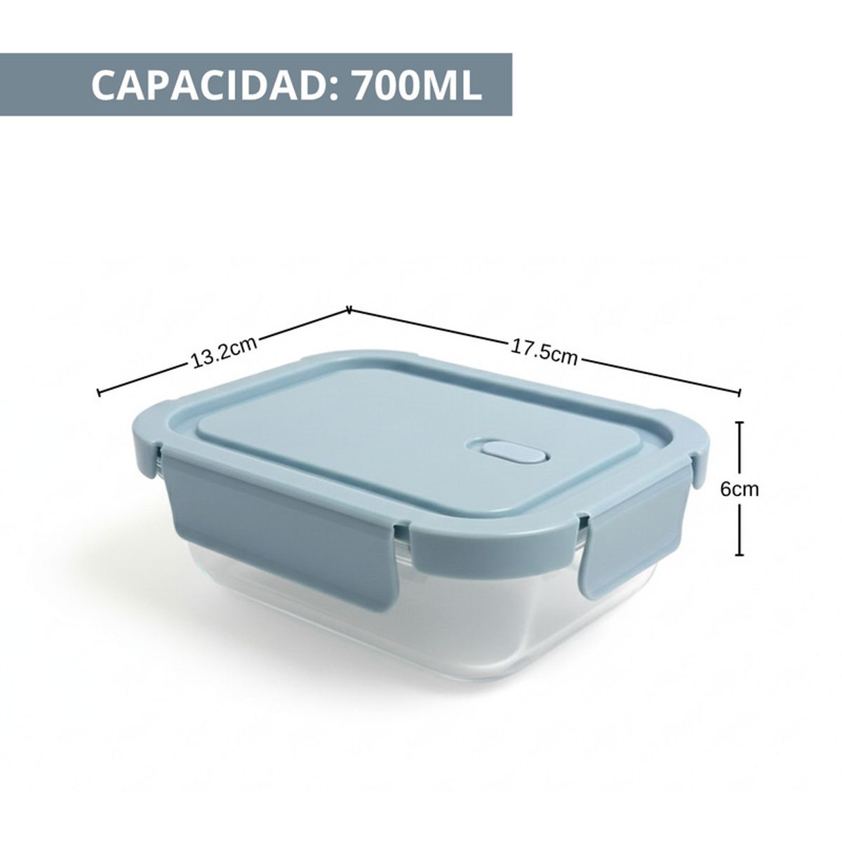 PENTHA - Taper De Vidrio Hermético 700ml Rectangular Set De 3 Unidades Celeste