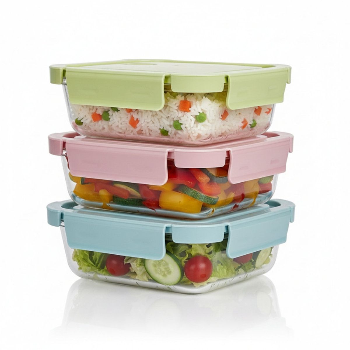 PENTHA - Taper De Vidrio Hermético 700ml Rectangular Set De 3 Unidades