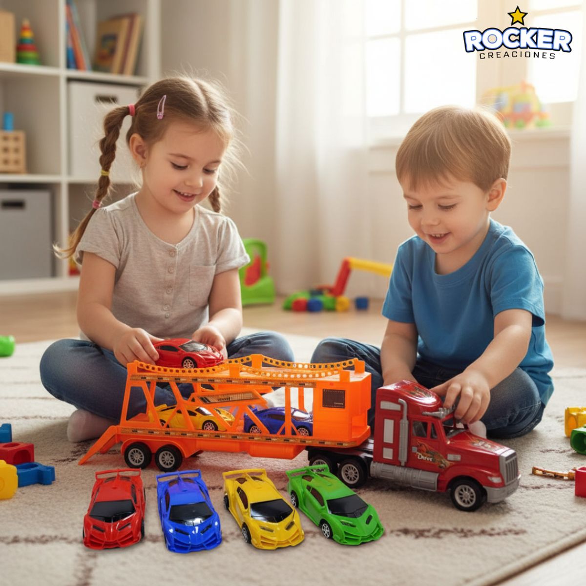 GENERICO - TRÁILER DE CARGA CON 4 CARROS EN LA PARTE SUPERIOR