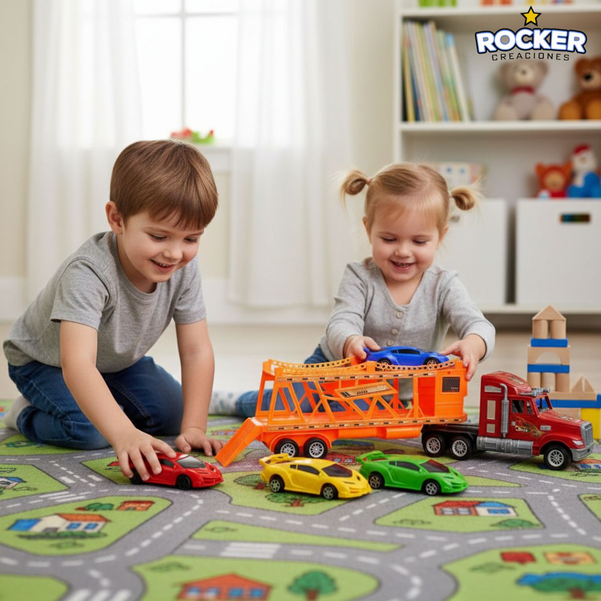 GENERICO - TRÁILER DE CARGA CON 4 CARROS EN LA PARTE SUPERIOR