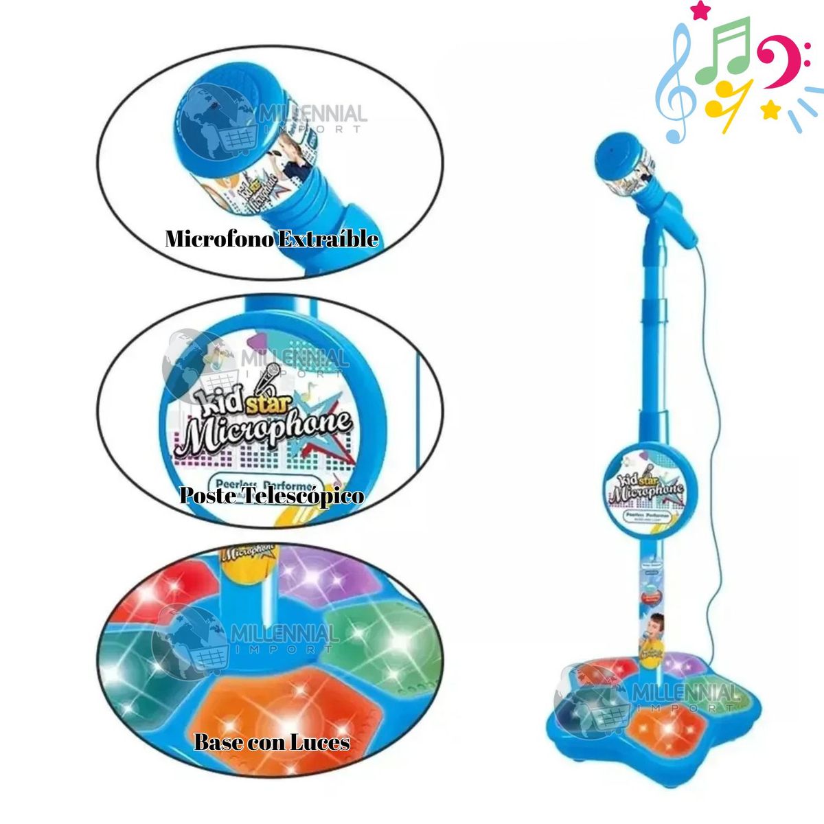 GENERICO - Micrófono para Karaoke Infantil con Luces LED Musical Celeste